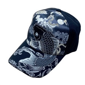 Embroidered Cotton Cap Koi Black