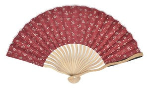 Sensu Wavy Cloth Fan 21cm Cherry Blossom/Hemp Leaf Red Black