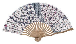 Sensu Bone cloth fan 21cm and floral navy blue