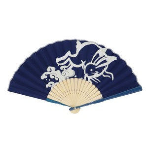 Sensu Auspicious Fan 23cm Wave Rabbit Navy