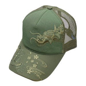 Embroidered Mesh Cap Monotone Tiger & DragonA Khaki