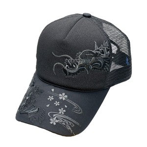 Embroidered Mesh Cap Monotone Tiger & DragonA Black