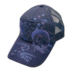Embroidered Mesh Cap Monotone Fujin & Raijin Navy
