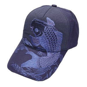 Embroidered Cotton Cap Monotone Koi Navy