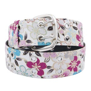 Japanese Pattern Belt Sakura Zukushi White