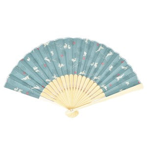 Sensu Women's Fabric Fan 20cm Cherry Blossom Rabbit Blue
