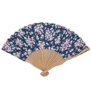 Sensu Wavy Cloth Fan 21cm Small Cherry Blossom Blue