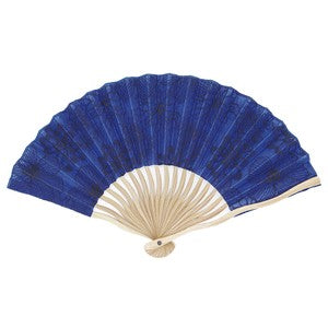 Sensu Wave Bone Fabric Fan/Fan Bag Set Embroidered Flower Blue
