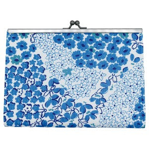 Clasp-closure accordion multi-case, Japanese small flower design, blue