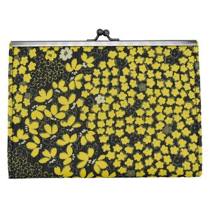 Clasp-closure accordion multi-case, Japanese small floral pattern, black