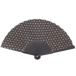Sensu Gold Japanese Pattern Fan 21cm Hemp Leaf Blue