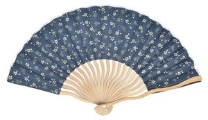Sensu Wavy Cloth Fan 21cm Cherry Blossom/Hemp Leaf Black Tea