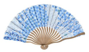 Sensu Bone cloth fan 21cm and small flower blue
