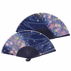 Sensu Women's Cherry Blossom Fan 21cm Flowing Sakura Navy