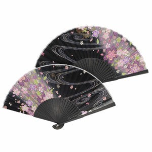 Sensu Women's Cherry Blossom Fan 21cm Flowing Sakura Black