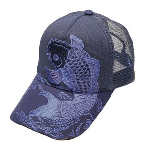Embroidered Mesh Cap Monotone Koi Navy