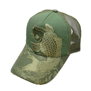 Embroidered Mesh Cap Monotone Koi Khaki