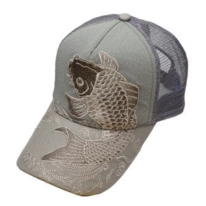 Embroidered Mesh Cap Monotone Koi Grey