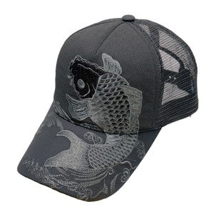 Embroidered Mesh Cap Monotone Koi Black