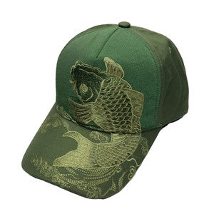 Embroidered Cotton Cap Monotone Koi Khaki