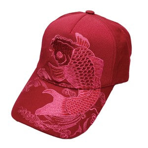 Embroidered Cotton Cap Monotone Koi Engine