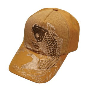 Embroidered Cotton Cap Monotone Koi Brown