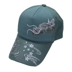 Embroidered Cotton Cap Monotone Tiger & DragonA Green
