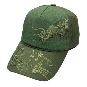 Embroidered Cotton Cap Monotone Tiger & DragonA Khaki
