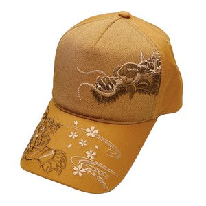 Embroidered Cotton Cap Monotone Tiger & DragonA Brown