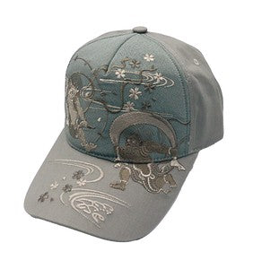 Embroidered Cotton Cap Monotone Fujin & Raijin Grey