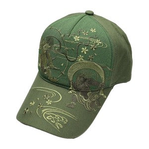 Embroidered Cotton Cap Monotone Fujin & Raijin Khaki