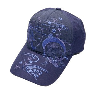Embroidered Cotton Cap Monotone Fujin & Raijin Navy