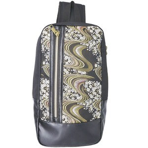 Gold Brocade Body Bag with Gold Flowing Water and Cherry Blossom Design