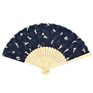 Sensu Women's Fabric Fan 20cm Cherry Blossom Rabbit Navy