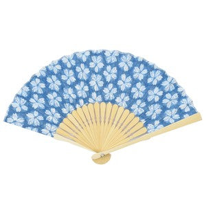 Sensu Women's Fabric Fan 20cm Squeezed Cherry Blossom Light Blue