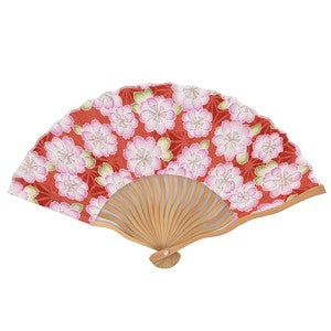 Sensu Wavy Cloth Fan 21cm Cherry Blossom Red