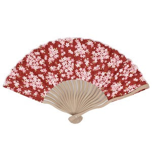 Sensu Wavy Cloth Fan 21cm Small Cherry Blossom Red