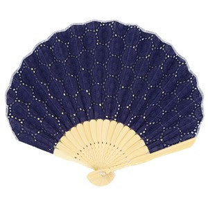 Sensu Women's Shell Fan 22cm Lace Fabric Navy