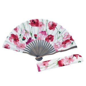 Sensu Wavy Cloth Fan/Fan Bag Set Retro Flower Red