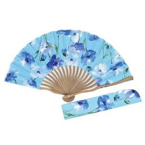 Sensu Wavy Cloth Fan/Fan Bag Set Retro Flower Blue