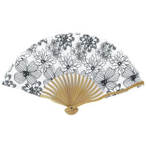 Sensu Wavy Cloth Fan/Fan Bag Set Embroidered Flower White