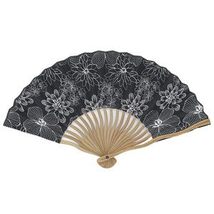 Sensu Wavy Cloth Fan/Fan Bag Set Embroidered Flower Black