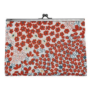 Clasp-closure accordion multi-case, Japanese small floral pattern, red