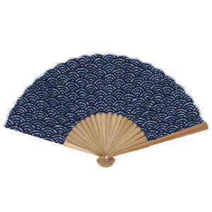 Sensu Aperture Wind Japanese Pattern Fan 21cm Blue Sea Wave Dark Blue