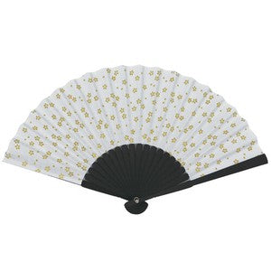 Sensu Gold Japanese Pattern Fan 21cm Cherry Blossom White