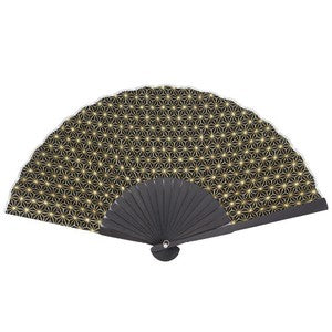Sensu Gold Japanese Pattern Fan 21cm Hemp Leaf Black
