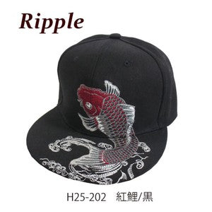 Embroidered Flat Cap Red Koi Black
