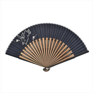Sensu Cotton Loan Monotone Print Fan 22.5cm Wave Rabbit Navy